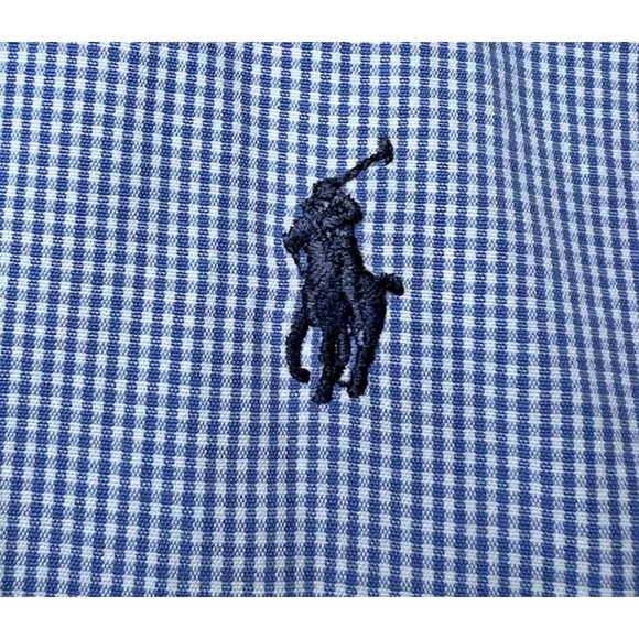 Ralph Lauren Button Down Shirt Gingham Check Blue Mens Size XL Long Sleeve Logo - Picture 7 of 16